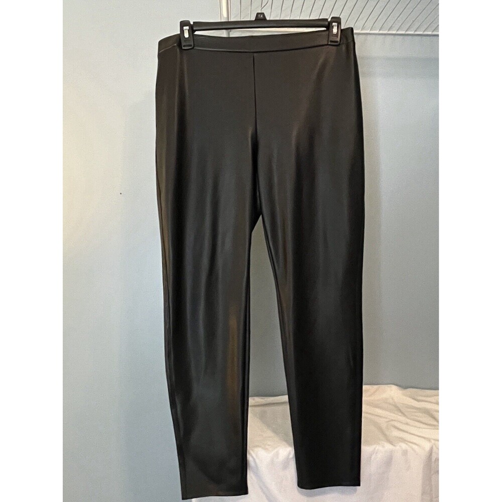 Chico's Pants Women Black Faux Leather Pull On Pants Black Sz 2 large